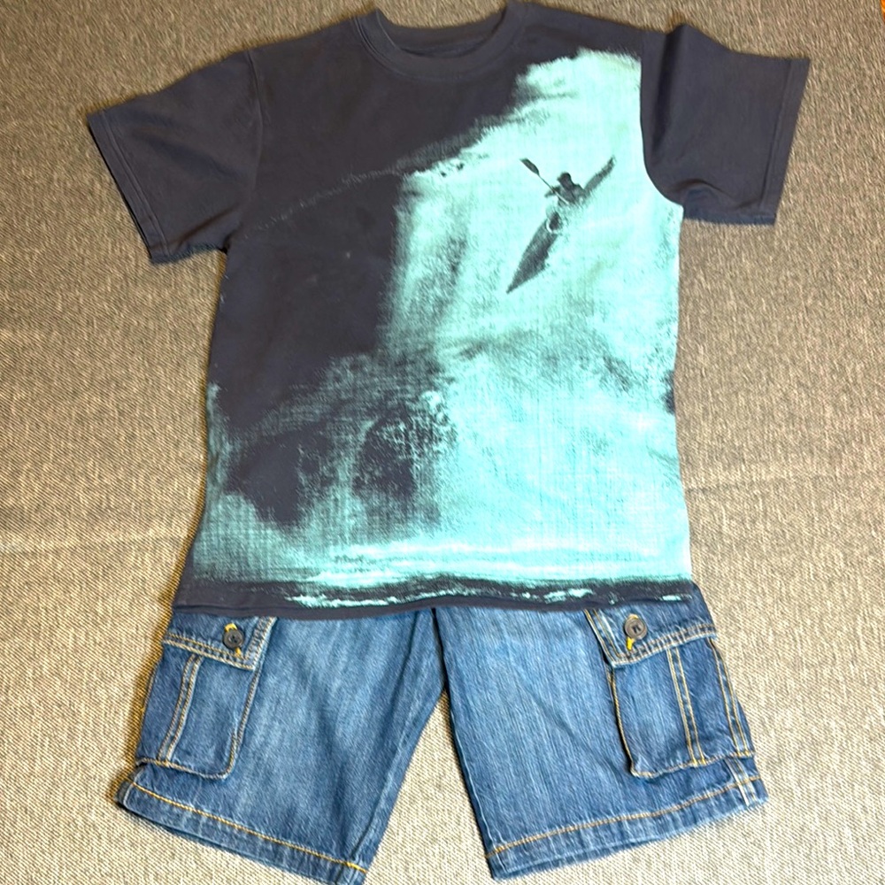 Gymboree Boys Denim Shorts Set With Blue Short Sleeve Tees